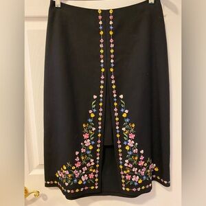 Ted Baker Black Midi Skirt with Multicolor Floral Embroidery